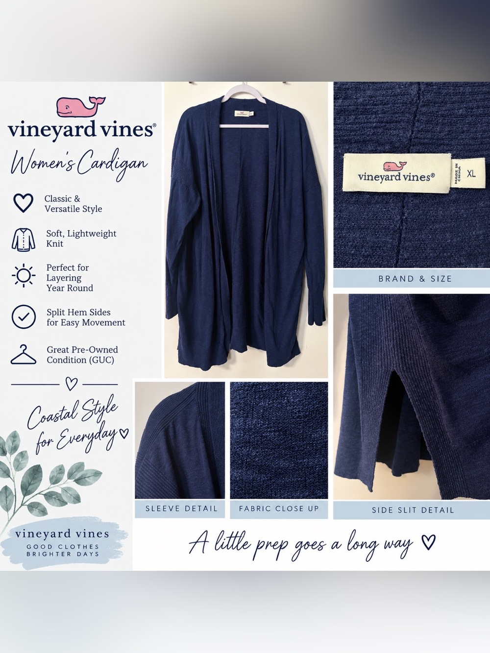 Vineyard Vines Navy Open-Front Women's Cardigan